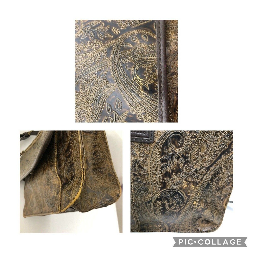 Vintage Relic Brown Paisley Tooled Faux Leather Flap Front Crossbody Satchel Bag - Picture 11 of 12